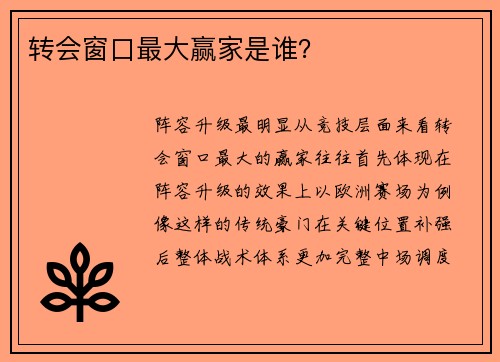 转会窗口最大赢家是谁？